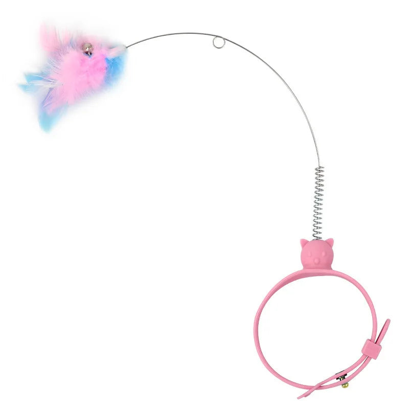 Cat Collar Silicone Cat Teasing Wand Adjustable Cat Feather Collar Toys with Bell Cat Interactive Teaser Toys