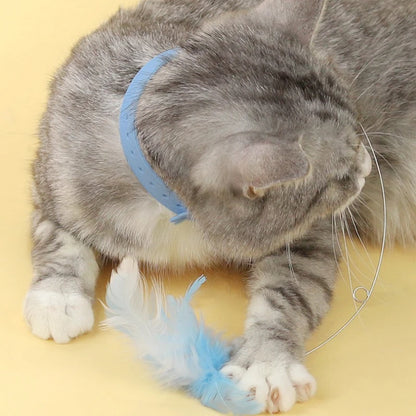 Cat Collar Silicone Cat Teasing Wand Adjustable Cat Feather Collar Toys with Bell Cat Interactive Teaser Toys